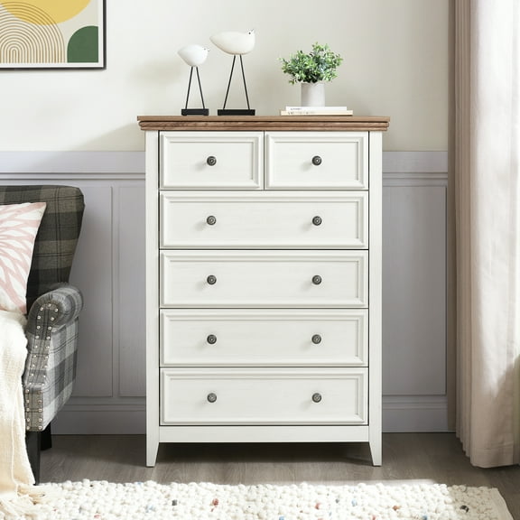 Beige Dresser With 6 Drawers - Living Room Storage Cabinet Collision Feature And Smooth Rails Chest Of In Drawer Furniture Finish