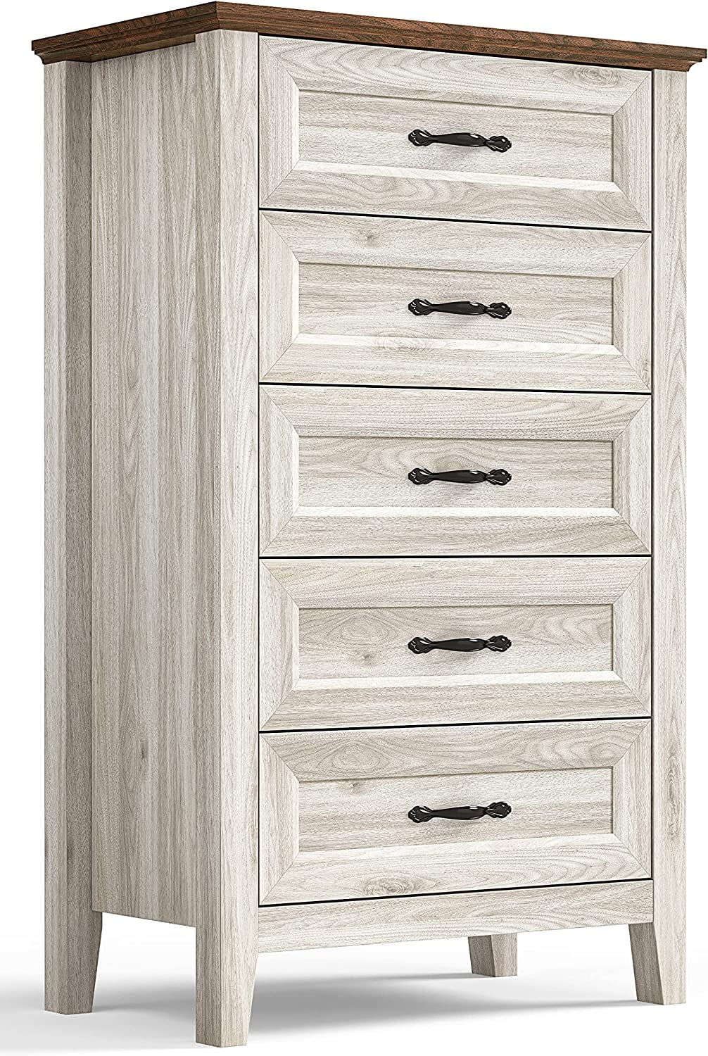 Beige Dresser for Bedroom 5 Drawer Dresser with Metal Handles Chest of Drawers Tall Dresser for Living Room Entryway and Closet
