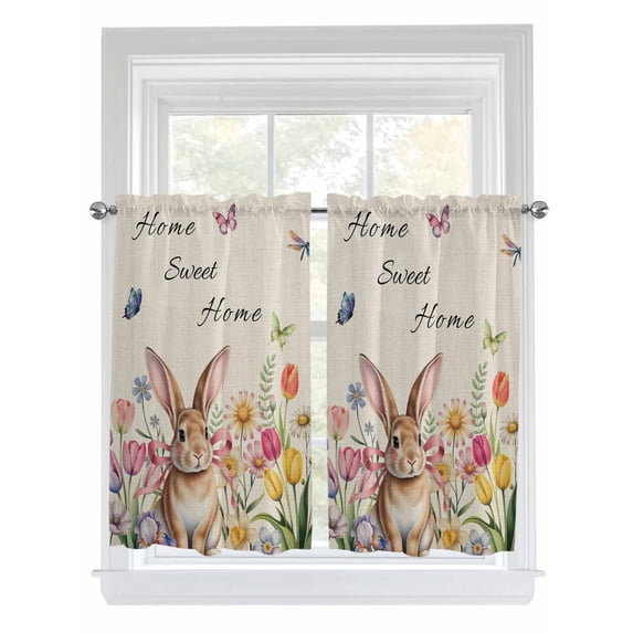 Beige Easter 2 Panel Kitchen Curtains for Windows, Spring Watercolor Vintage Tulip Flower Plant Bathroom Privacy Curtain, Home Décor Window Treatment for Bedroom/Living Room 55"x45"