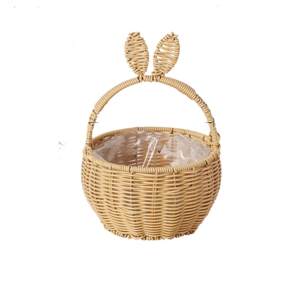 Beige Easter Bunny Basket With Plastic Liner, Handmade Rope Design, Sturdy Handles For Flower Arrangement, Toy Storage, Home Decor And Gift Giving, 11.02X7.87In 0.61Lb
