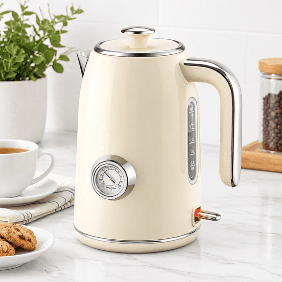Beige Electric Kettle 1.7L Stainless Steel for Tea and Water Boiling