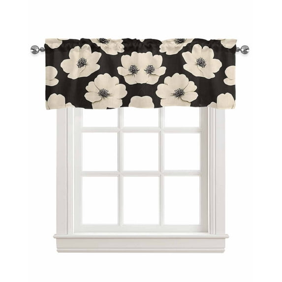 Beige Elegant Floral Kitchen Valances for Windows Farmhouse Linen Window Valance Curtain for Living Room Window Treatment Farmhouse Vintage Flowers Valance Rod Pocket Topper Drape, 60 x 18 Inch
