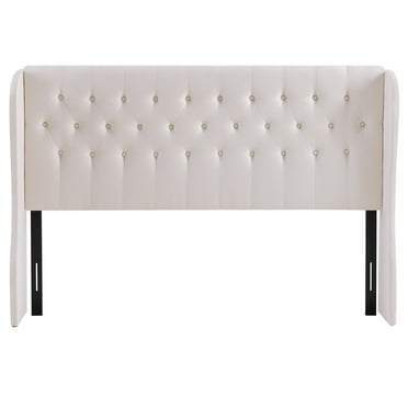 Beige Elegant Tufted Wingback Headboard, Queen
