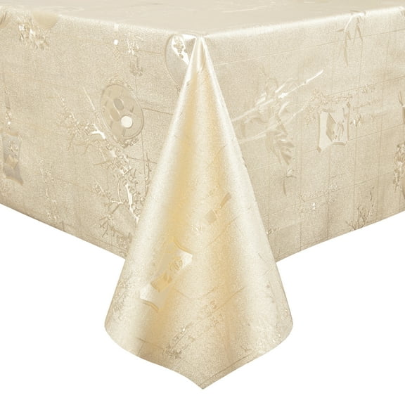 Beige Embossed PVC Tablecloth, 100% Waterproof Heavy Duty Oil Spill Proof Stain Resistant Plastic Table Cover for Kitchen, Dining Beige
