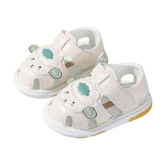 Beige Entertaining Baby Sandals With Sheep Design And Squeaker, Ideal For Warm Weather And First Steps Fun