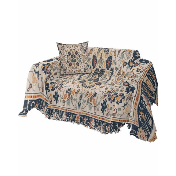 Beige Ethnic Boho Sofa Couch Covers for Dogs,Washable Sectional Couch Slipcovers for Loveseat with Tassel,Oriental Bohemian Antique Tribal Floral Non Slip Sofa Throw Cover Blanket Large 71''x102''