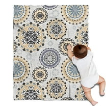 Beige Ethnic Mandala Pattern Blanket,Comfortable Soft Flannel Throw Blanket,All Season,Warm Lightweight Blankets for Sofa Bed Couch Living Room Chair,30"x40"