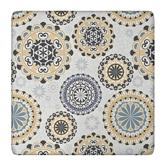 Beige Ethnic Mandala Pattern Square Fitted Tablecloth with Elastic Edge,Square Table Cover,Washable Elastic Table Cover for Home Kitchen Party Decor 36"x36"