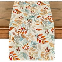 Beige Eucalyptus Leaves Fall Table Runner, Seasonal Autumn Kitchen Dining Table Decoration for Outdoor Home Party 13x90 Inch