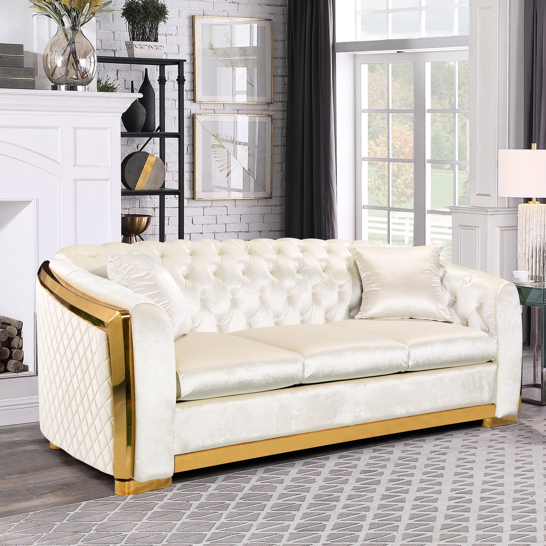 Beige Fabric 3-Seat Sofa Set - Beautifies the Main Living Room ...