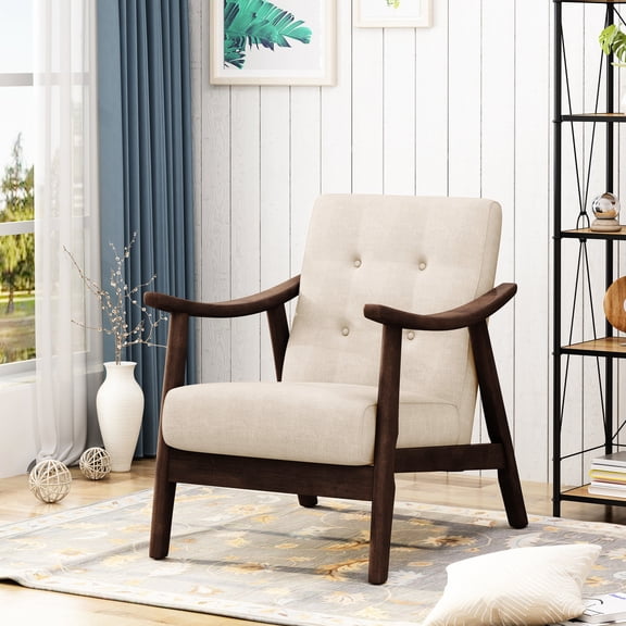 Beige Fabric Accent - Mid - Century Modern Design - Home Furniture - Vintage Aesthetic