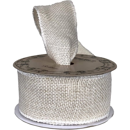 Beige Fabric Burlap Woven Ribbon - 2 1/2" x 10 Yards, Wired Edge, Ivory Christmas Tree Ribbon for Crafts, Rustic Jute Wedding Embellishments, Holiday Decor, Wreath, Thanksgiving, DIY