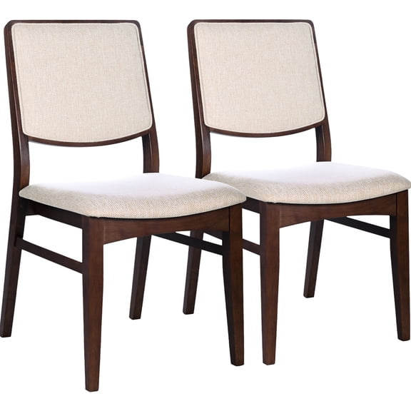 Beige Fabric Dining Chairs ( Of 2) - Solid Wood Frame, Soft Padded Seat And Back, Linen Upholstery, Foam Fill, Mid-century Modern Decor 2 Chair Wood, Blend & Aesthetic, Easy Assembly