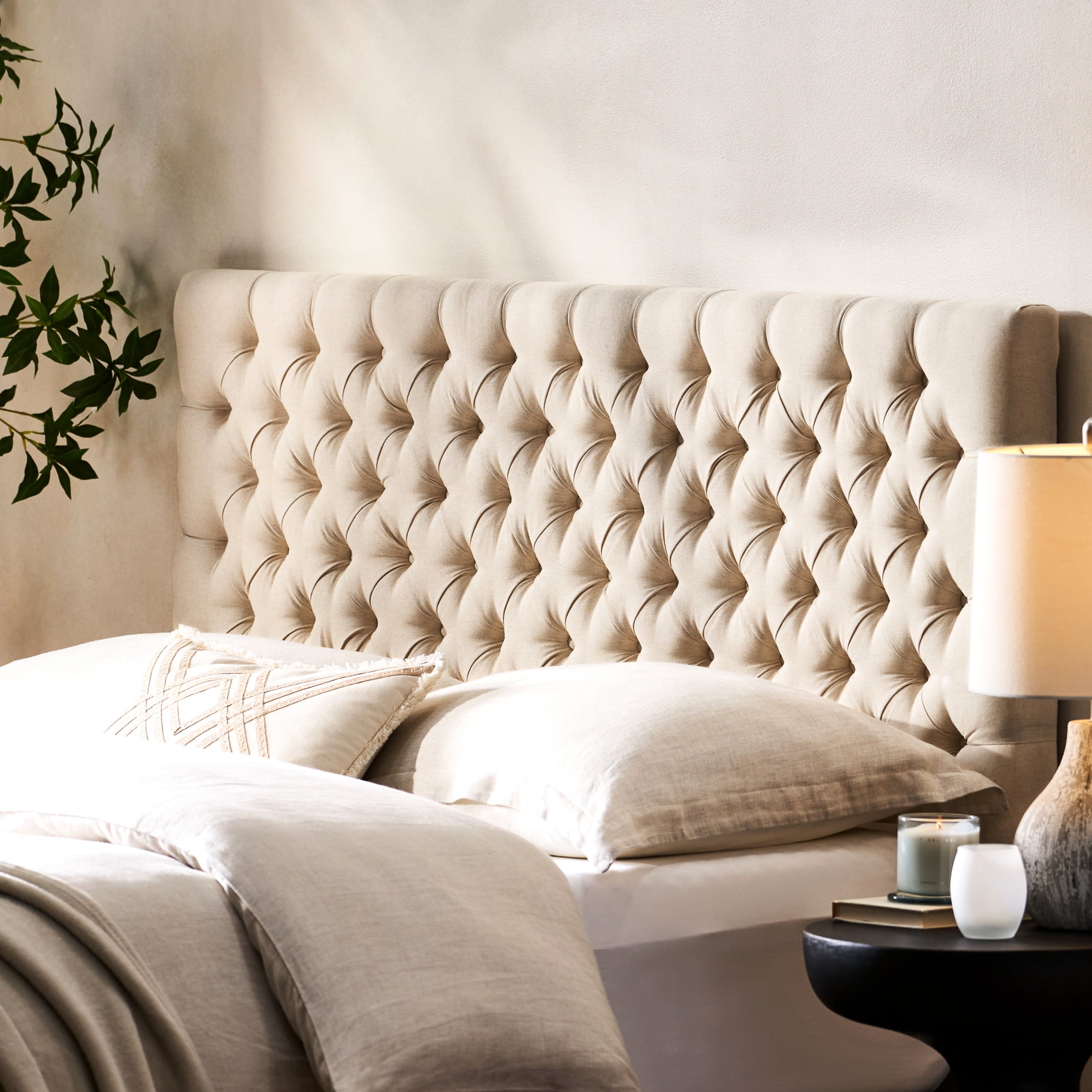 Beige Fabric Headboard For Queen Bed, With Contemporary Aesthetic To Enhance Your Bed's Look