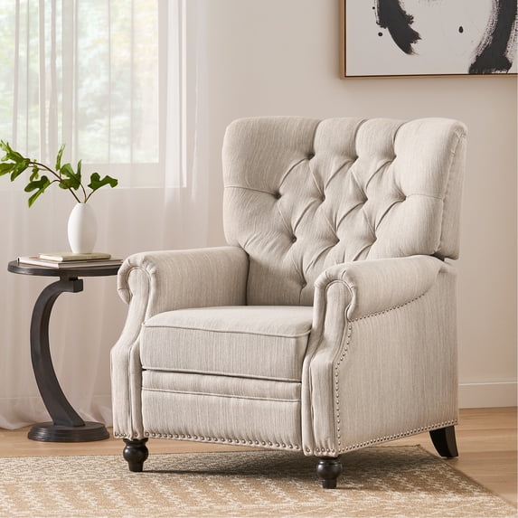 Beige Fabric Recliner Chair For Leisure Time - 36.84 In. D, 39.67 H, 31.85 W, 71.63 Lb Weight Comfortable Height, Depth, Width,