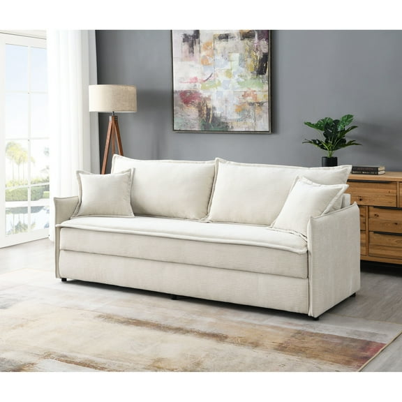 Beige Fabric Sleeper - 2 Seat With Storage Compartments 2 Sectional Wooden Legs And Tight Cushions