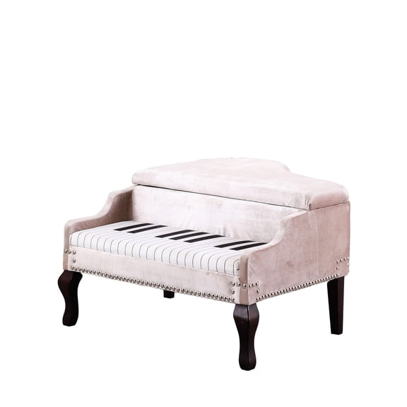 Beige Fabric Storage Bench with Cherry Legs - Perfect for Dressing Area