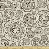 Ambesonne Beige Fabric by the Yard Upholstery, Circular Composition Lace, 2 Yards, Tan Brown