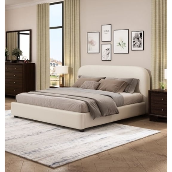 Beige Fabric Upholstered Bed - Full, No Box Spring Demand, Low Profile, 15 Slats, Quick And Easy Assembly With Buckle Hardware, 330lbs Weight Capacity Full Upholstery Not Needed, Hardware For