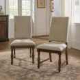 thumbnail image 1 of Beige Fabric Upholstered Side Chairs Set of 6, Brown Finish Wood Frame Nailhead Trim Traditional Dining, 1 of 5
