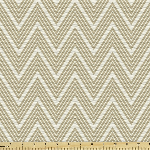 Ambesonne Beige Fabric by the Yard Upholstery, 3 Dimensional Stripes, 1 Yard, Ivory Beige