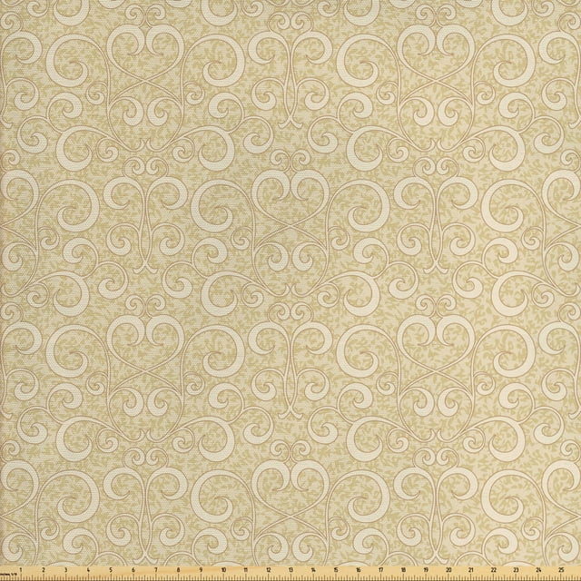 Ambesonne Boho Fabric by the Yard Upholstery, Swirled Floral Patterns, 10 Yards, Beige