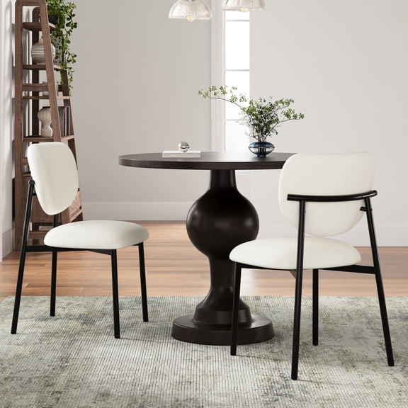 Beige Fabric and Metal Dining Chair Set of 2 / Contemporary Design, Easy Assembly