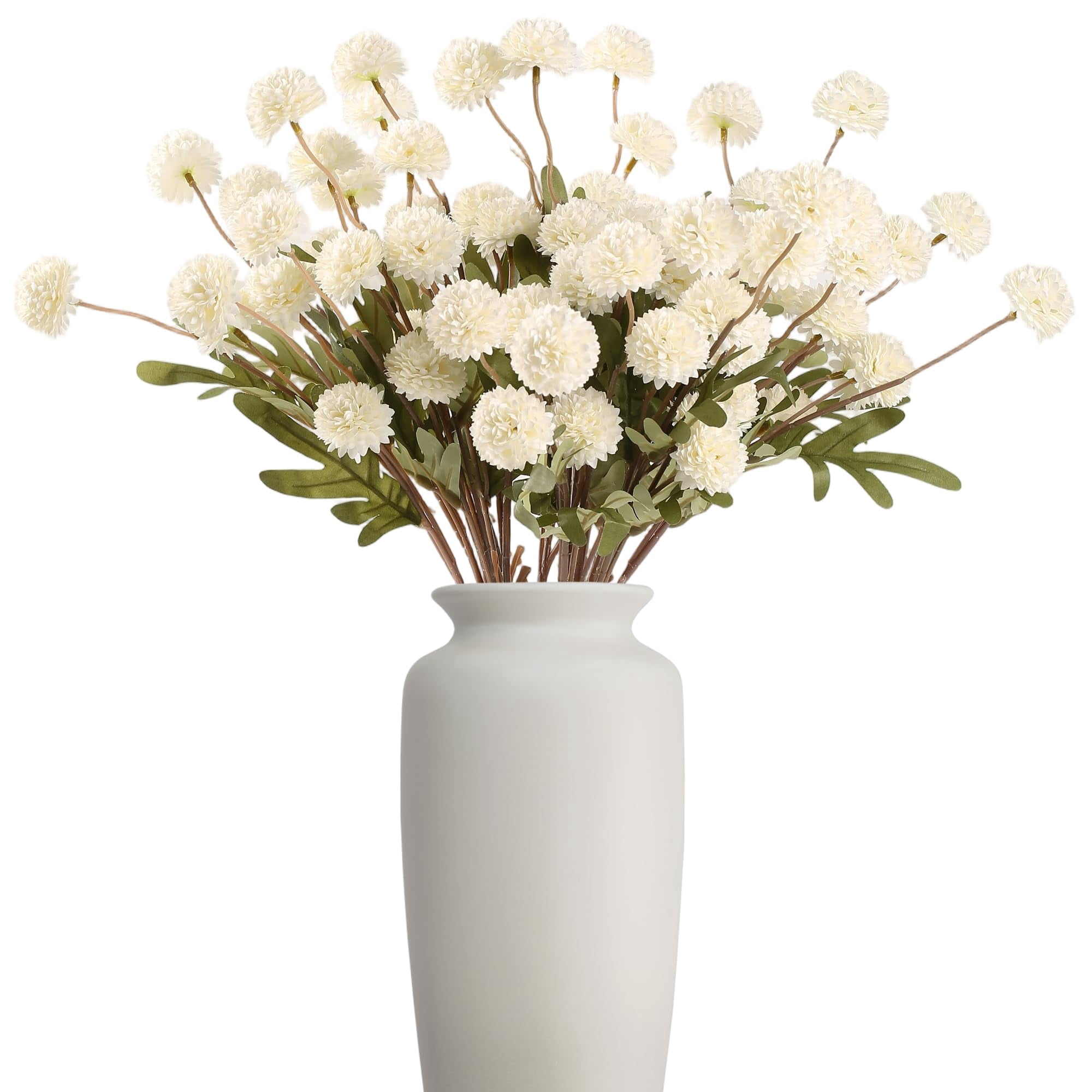 Beige Fake Flowers Long Stem 10PCS, Artificial Flowers Silk Mini Chrysanthemums for Vase, Fake Pompon Mums Vintage Dried Faux Decorative for Home Centerpieces Farmhouse