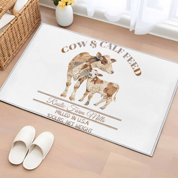 Beige Farm Animals 2'x3' Washable Rug, Cow Farmhouse Non-Slip Soft Doormat Area Rugs for Entrance Bathroom Bedsides, StainResistant Carpet for Kitchen Bedroom, Entryway Floor Mat