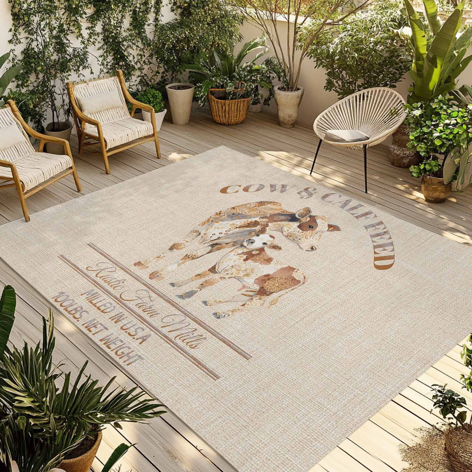 Beige Farm Animals Outdoor Rug for Patio/Deck/Porch, Non-Slip Large ...