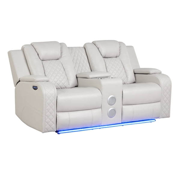 Beige Faux Leather & Metal Frame - Ambient LED Lighting & Wireless Charging - Living Room - Luxurious Comfort and Entertainment