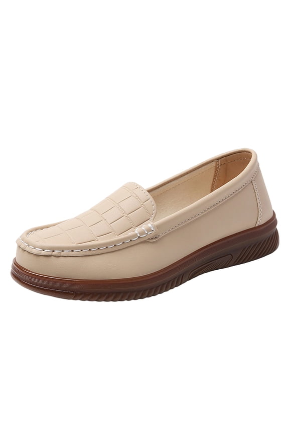 Beige Women'S Casual Loafers Slip On Wedge Heels Comfortable Soft Sole Breathable Round Toe Walking Moccasin Shoes 37