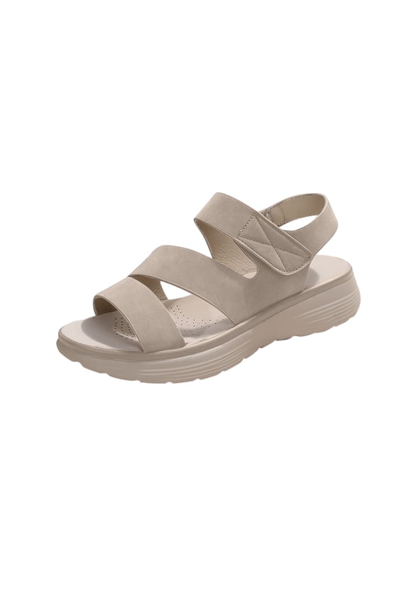 Beige Female Easy Slip-On Shoes With A Breathable Design And Open Toe, Thick Sole For Leisure Activities