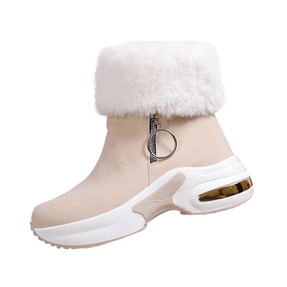 Beige Female Edge Thick Soled Snow Boots For Fall Winter Height Enhancing And Comfortable Fit For Walking