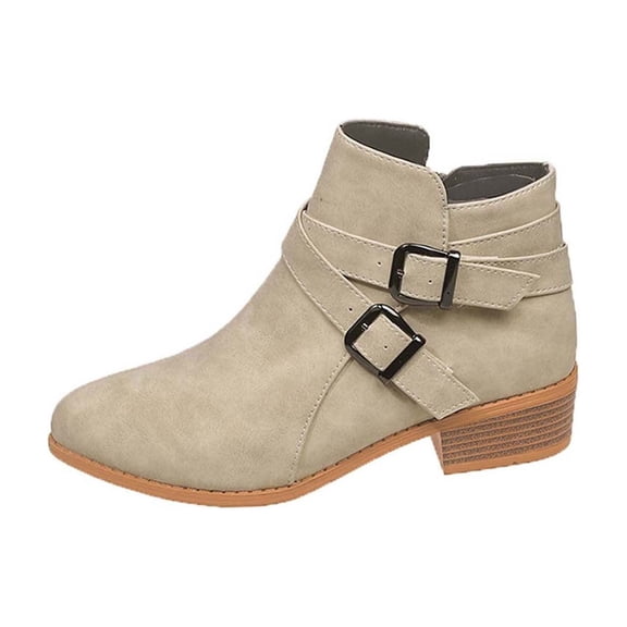 Beige Female Everyday Short Boots Featuring Zipper Closure Pointed Toe Low Heel Design For Comfortable Wear