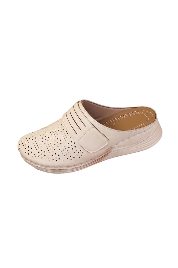 Beige Female Fashion Slippers With Wedge Heel And Hollowed Out For Stylish Looks