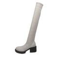 thumbnail image 1 of Beige Feminine Casual Mesh Elastic Boots Featuring Round Toe And Chunky High Heel Design For Winter Wear, 1 of 8