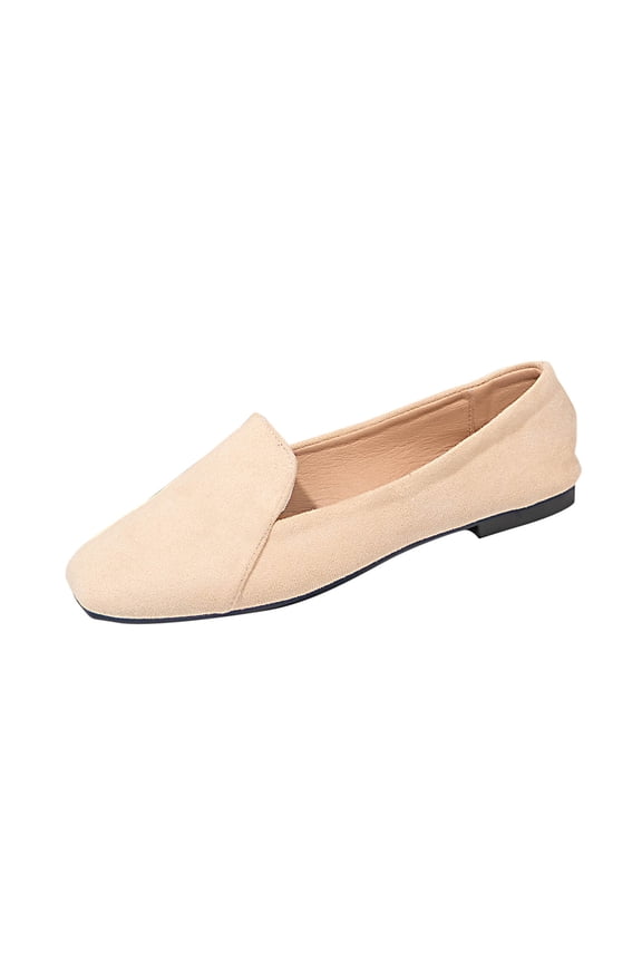 Beige Feminine Elegant Moccasins Featuring Square Toe And One-Foot Flat For Fashionable Comfort