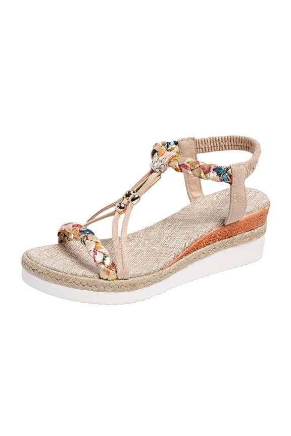 Beige Feminine Everyday Sandals With 2.4 Inch Heel And Round Toe For Beach Outings And All-Day Comfort With Secure Fit