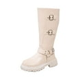 thumbnail image 1 of Beige Feminine Knee-High Boots With Round Toe Side Zipper Thick Bottom And Low Heel For Winter Season Practical And Chic, 1 of 9