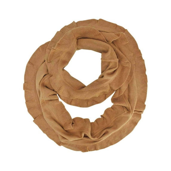 Beige Feminine Ruffled Knit Winter Infinity Scarf