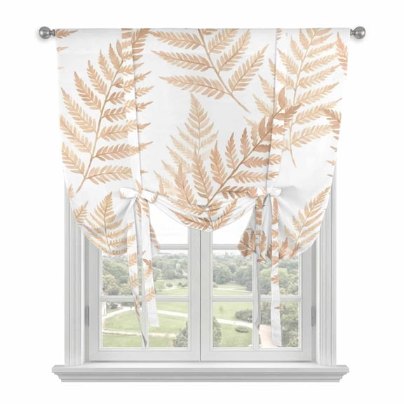 Beige Ferns Tie Up Curtains for Small Windows,Adjustable Rod Pocket Valance 45 Inch Short, Spring Summer Botanical Leaves Window Treatment Balloon Roman Blind Shade, 34" x 45"