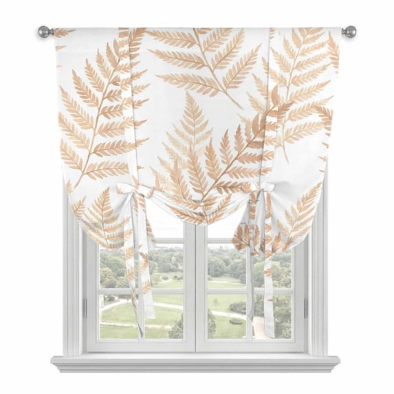 Beige Ferns Tie Up Curtains for Small Windows,Adjustable Rod Pocket Valance 45 Inch Short, Spring Summer Botanical Leaves Window Treatment Balloon Roman Blind Shade, 34" x 45"