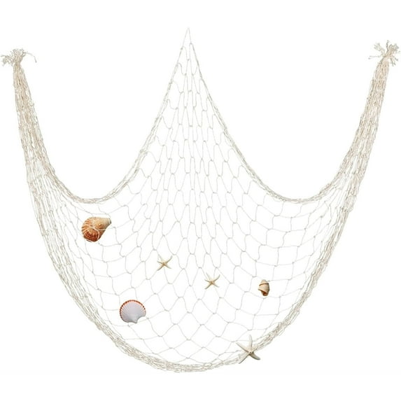 Beige Fish Net Decorations,Mediterranean Style Wall Background Pendant,Ocean Themed Photographing Decoration,Natural Cotton Rope Ocean Fishnet,for Home Bedroom Party Decor