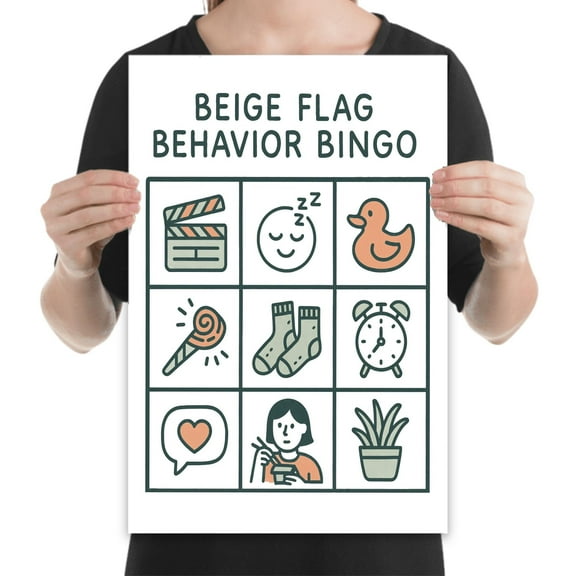 Beige Flag Bingo Poster, 13x19 inch playful glossy print for dorms and offices and gifts