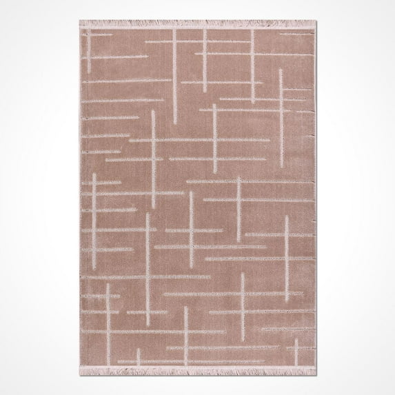 Beige Flat Pattern Polyester Area Rugs for Living Room Jacquard Textured Modern Rugs Soft Geometric Rug for Bedroom Mid Century Washable Rug Non-Slip Bohemian Perfect for Dining Room Office