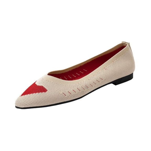 Beige Flat Shoes For Ladies Knitted Pointed Toe With Contrasting Color Details Soft Sole Slip On Style Casual Comfortable For Everyday Wear Size 38