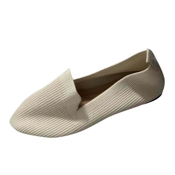 Beige Flat Shoes For Womens With Pointed Toe Breathable Upper Slip On Design For Casual Outdoor Wear In Spring And Summer Seasons Size 43
