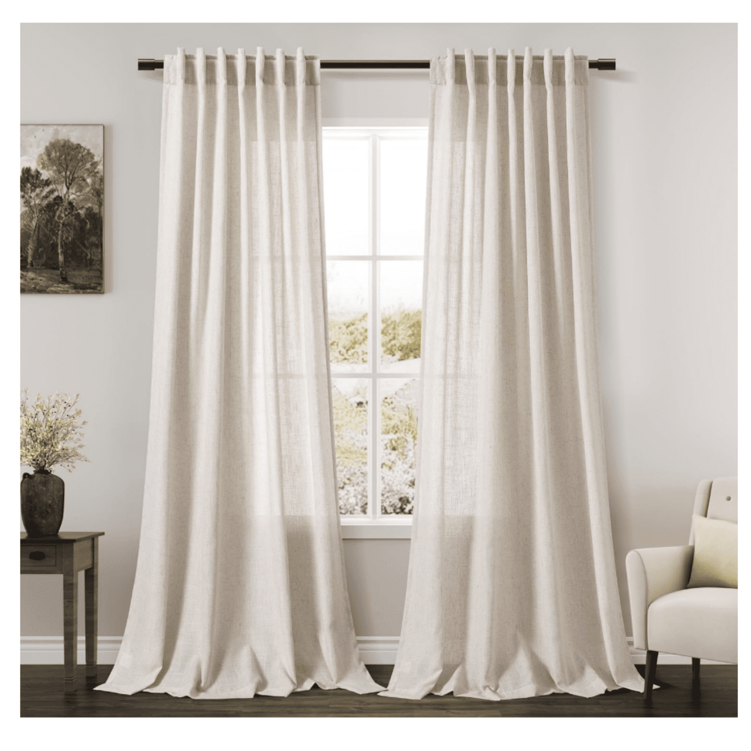Beige Flax Linen Curtains 84 inches Long for Living Room 2 Panel Tan Burlap Textured Drapes Semi Sheer Privacy Khaki Window Curtain Country Rustic Farmhouse Canvas Cloth Curtain for Dinning Room