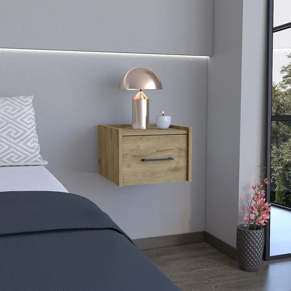Beige Floating Nightstand - Spacious Surface for Decor - Night Use - Combine Style and Function